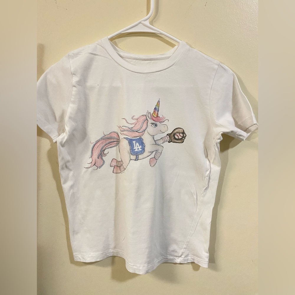 Baseball Unicorn Graphic Kids T-Shirt - White